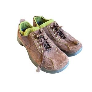 Dansko Brown Suede Moccasins with Lime Trim